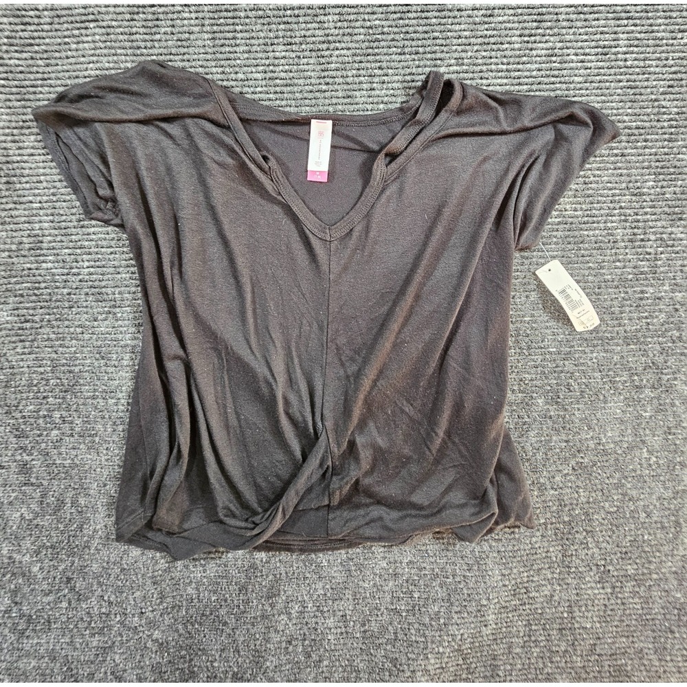 No Boundaries T-Shirt Women Medium (7-9) Black Short Sleeve Twist Front Summer